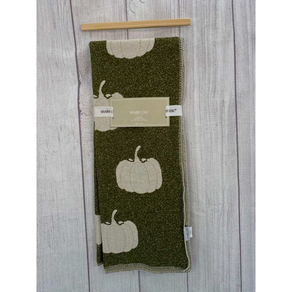 Shabby Chic Throw Blanket 50x70 Olive Green Pumpkins Oversized Fall Harvest
